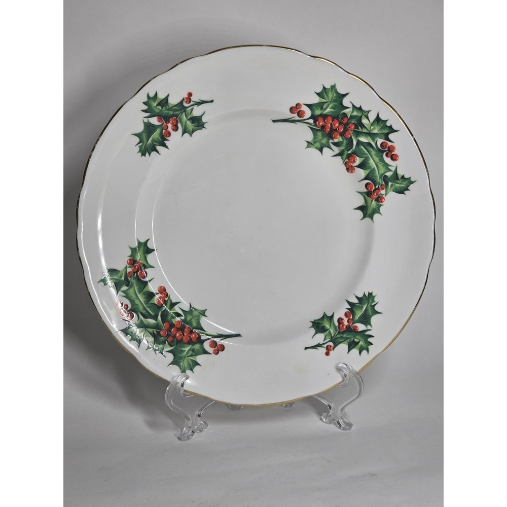 Tuscan‎ Royal Tuscan December Holly Bone China Salad Plate 8" England Gold Trim